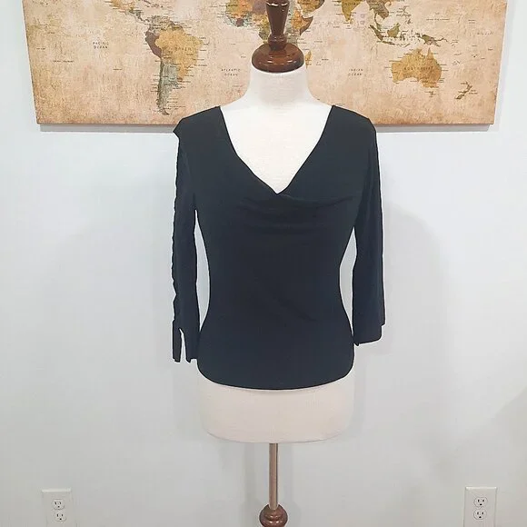 Vtg Y2K black stretch cowl neck top w/ braided arm - Kiwi brand - Picture 11 of 11